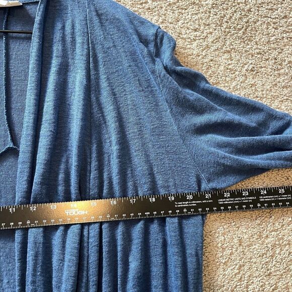 J Jill Sweater Women Med Blue Love Linen Lagenlook Open Cardigan Work Office - Picture 8 of 9